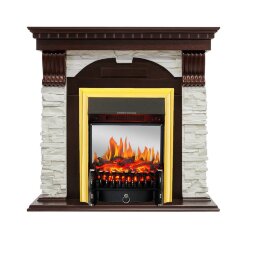 Каминокомплект Royal Flame Dublin - Темный дуб / Сланец белый с очагом Fobos FX M Brass