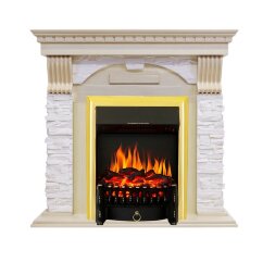 Каминокомплект Royal Flame Dublin - Слоновая кость с патиной / Сланец крем с очагом Fobos FX Brass