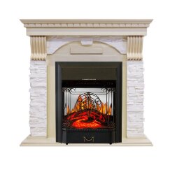 Каминокомплект Royal Flame Dublin - Слоновая кость с патиной / Сланец крем очаг Majestic FX M Black
